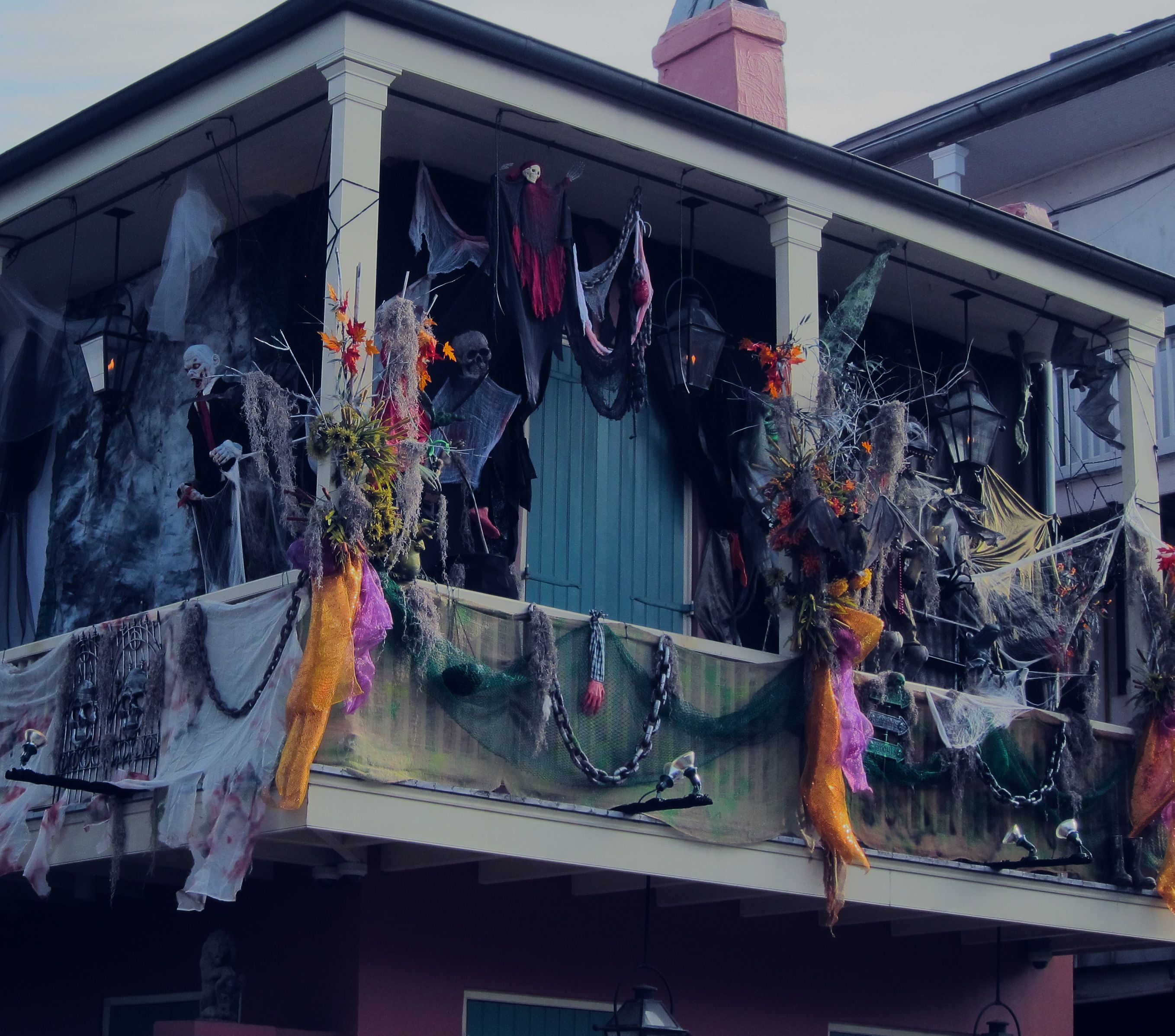 Halloween decorations, New Orleans balcony, French Quarter, props