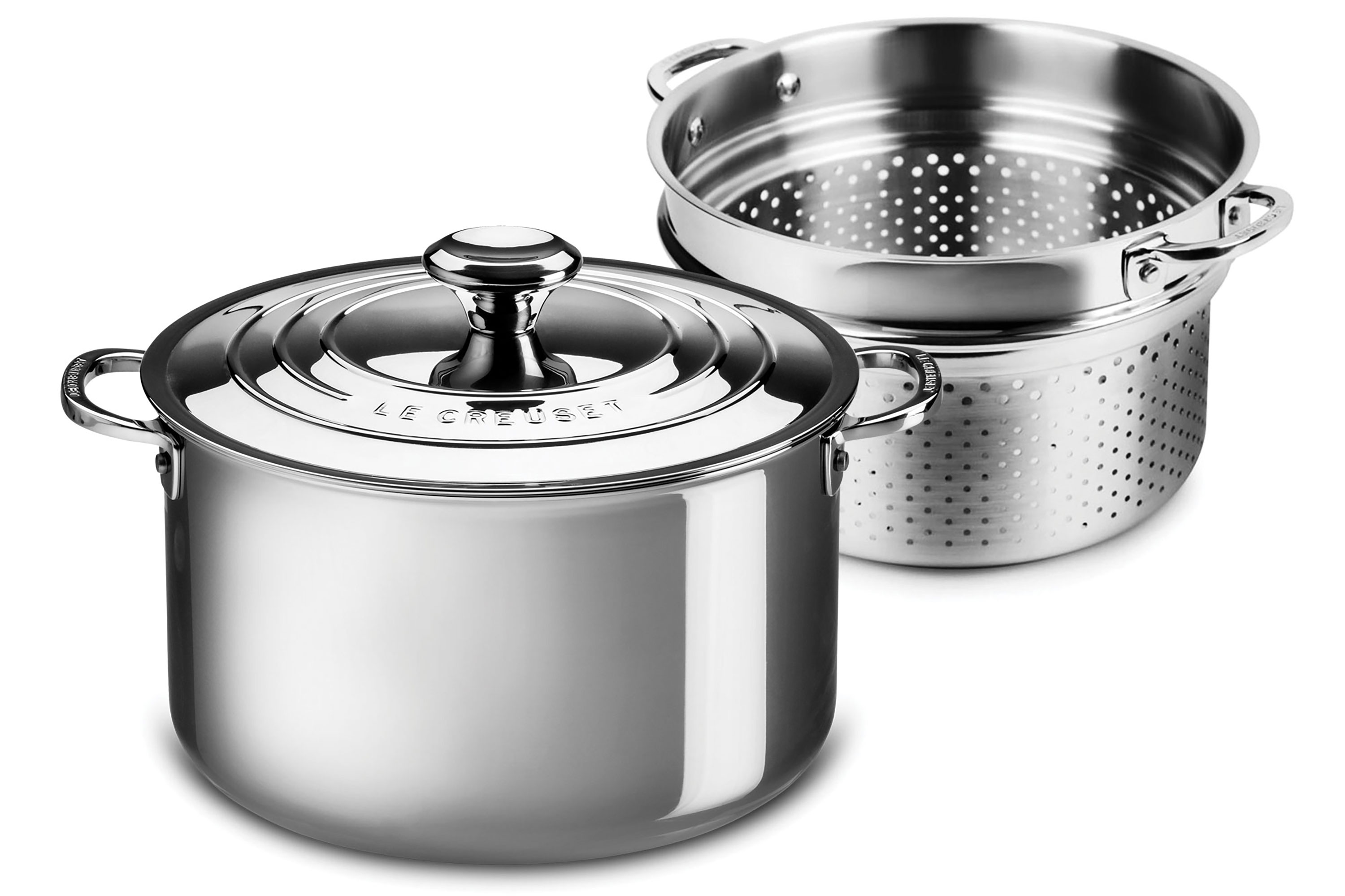 Le Creuset Stainless Steel Stockpot with Pasta/Colander Insert, 9-quart