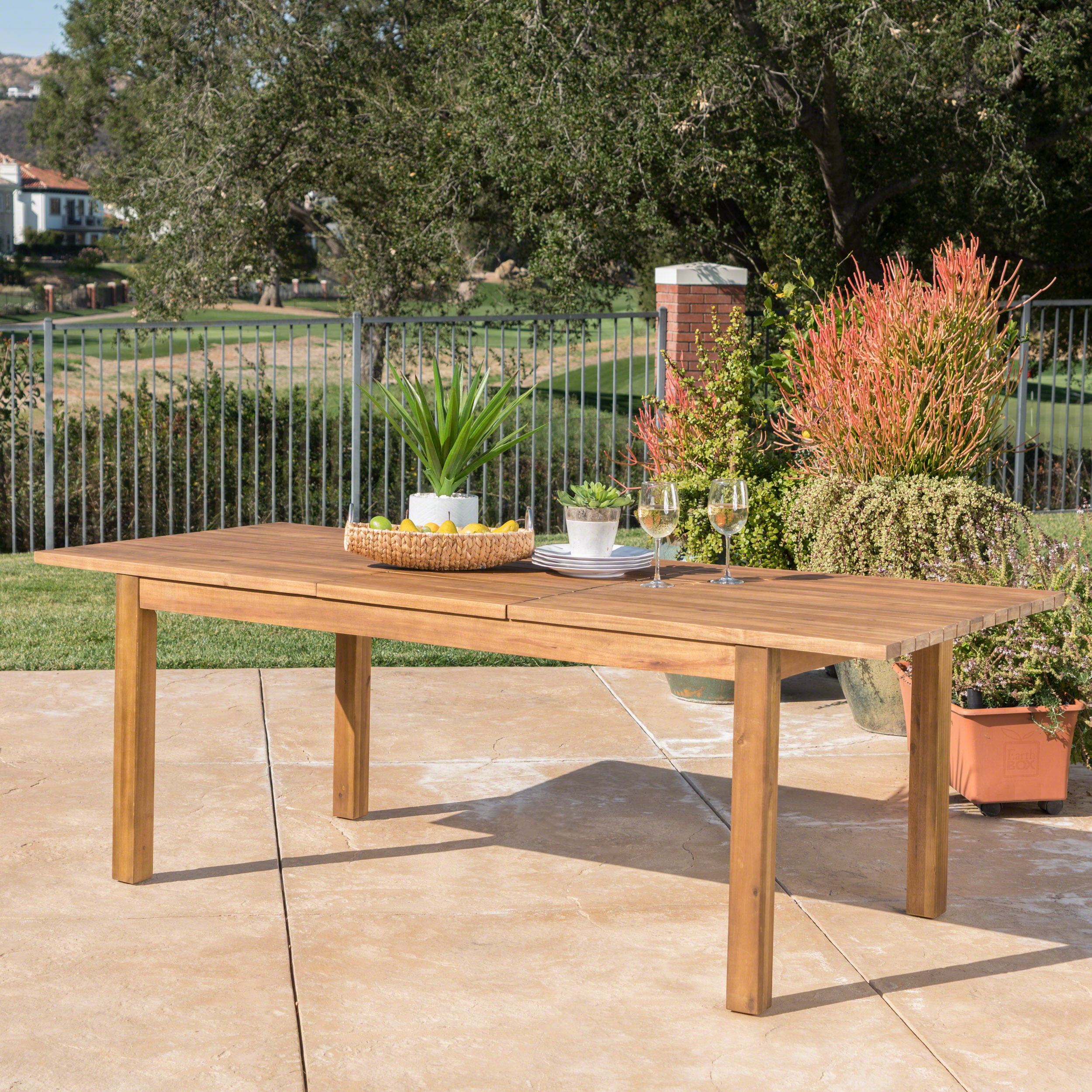 Aleena Outdoor Expandable Acacia Wood Dining Table, Teak - Walmart.com