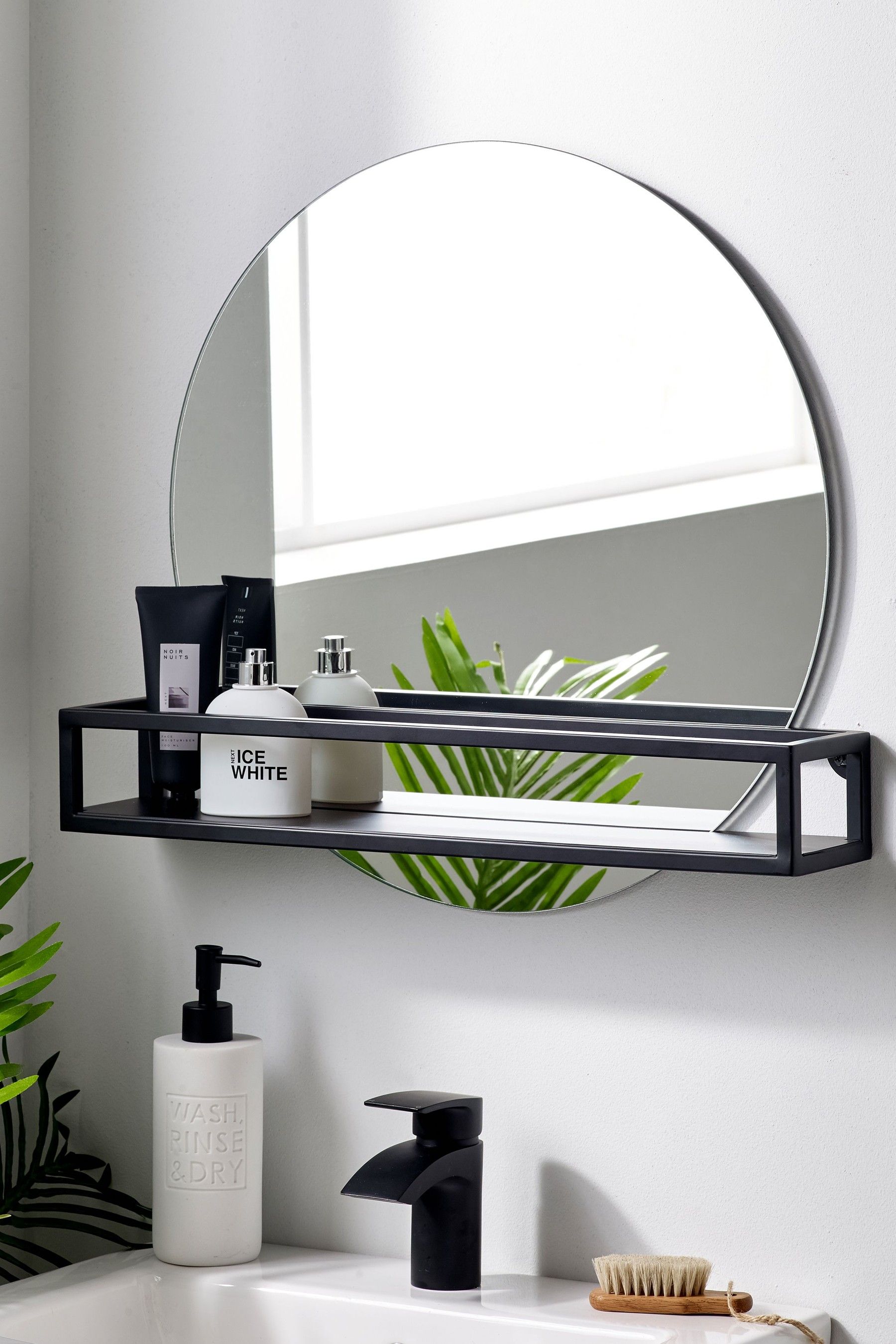 Next Shelf Wall Mirror - Black | Bathroom mirror with shelf, Mirror