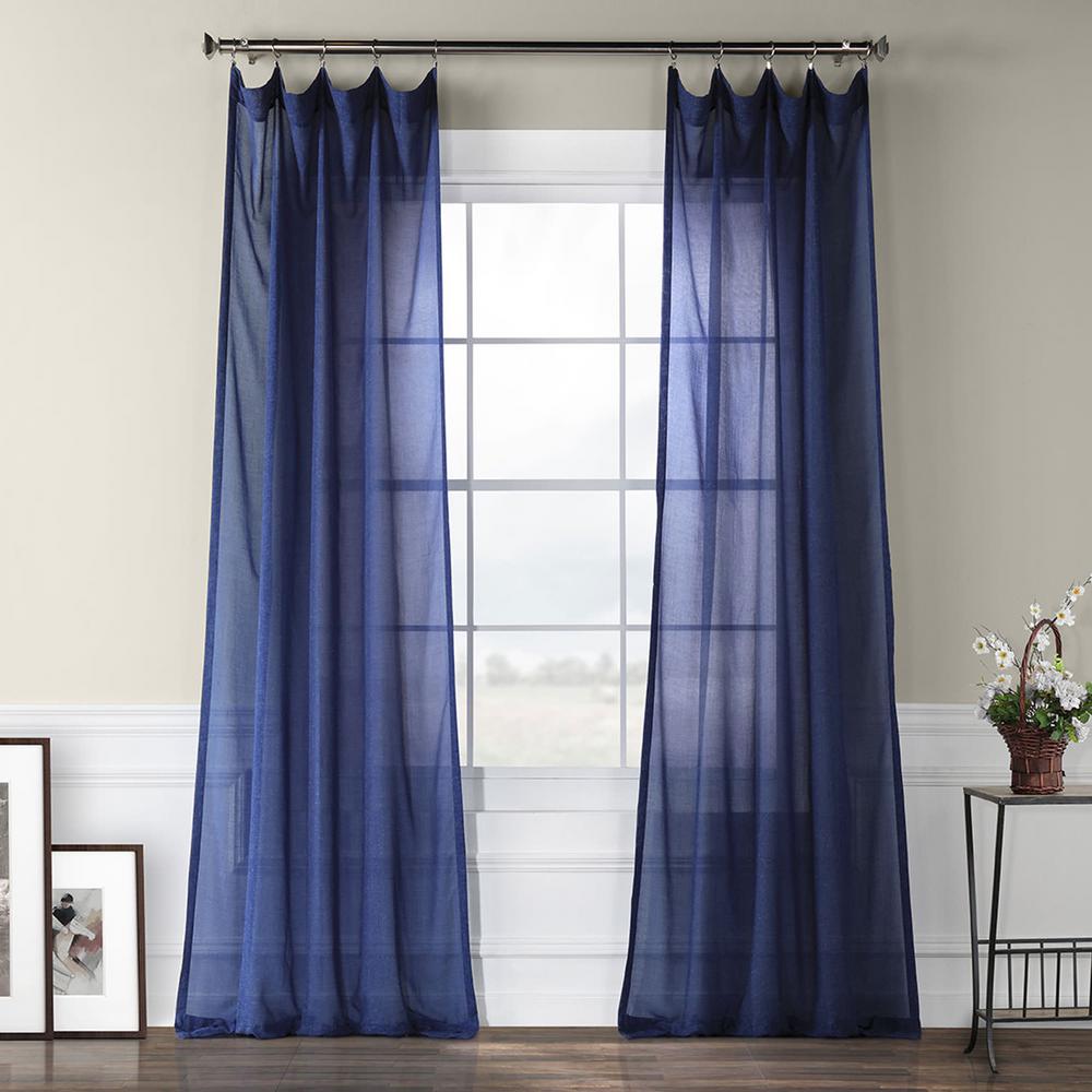 Exclusive Fabrics & Furnishings Blue Lapis Faux Linen Sheer Curtain