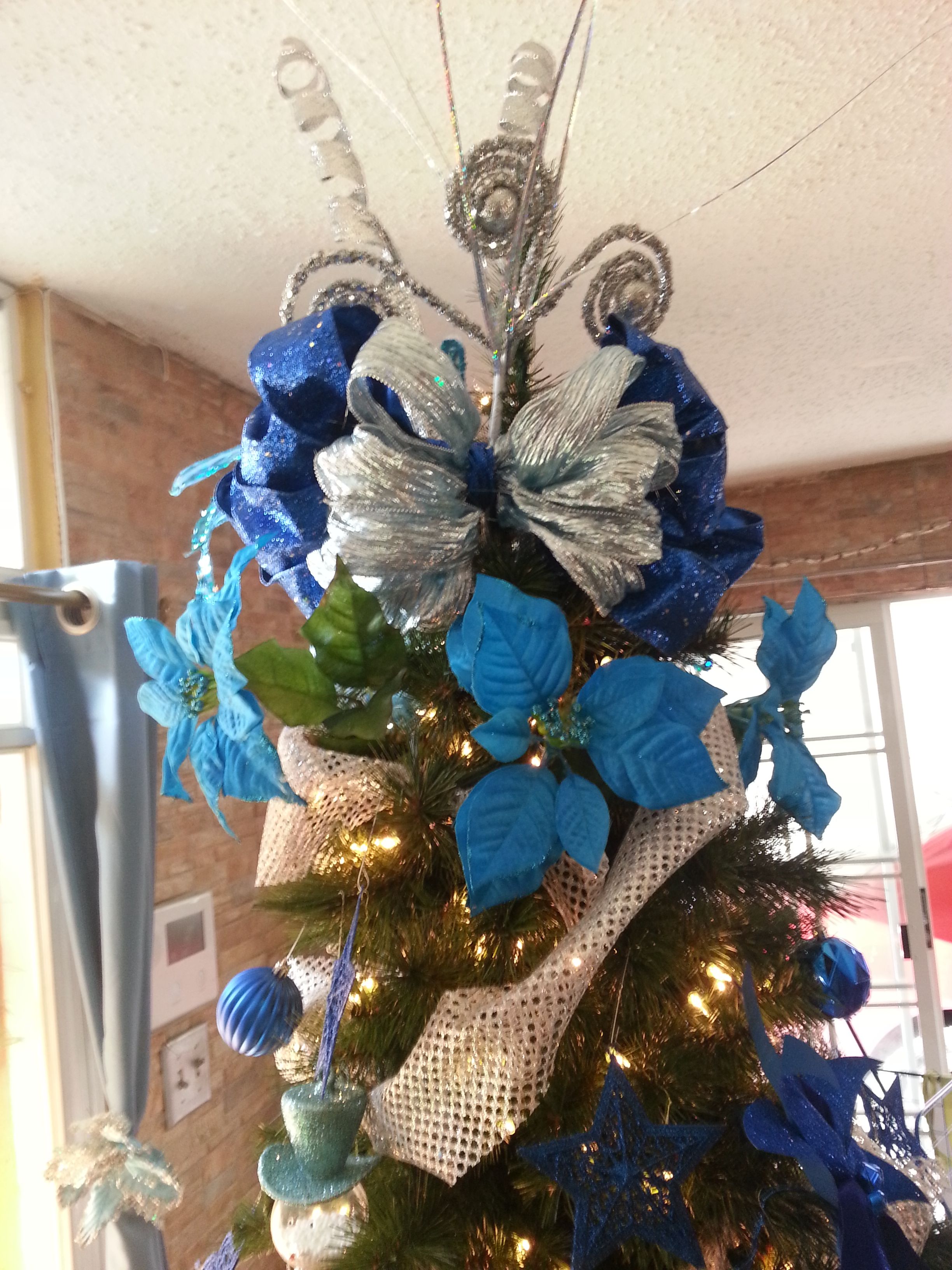 Christmas tree topper in royal blue and silver made by me. | Christmas