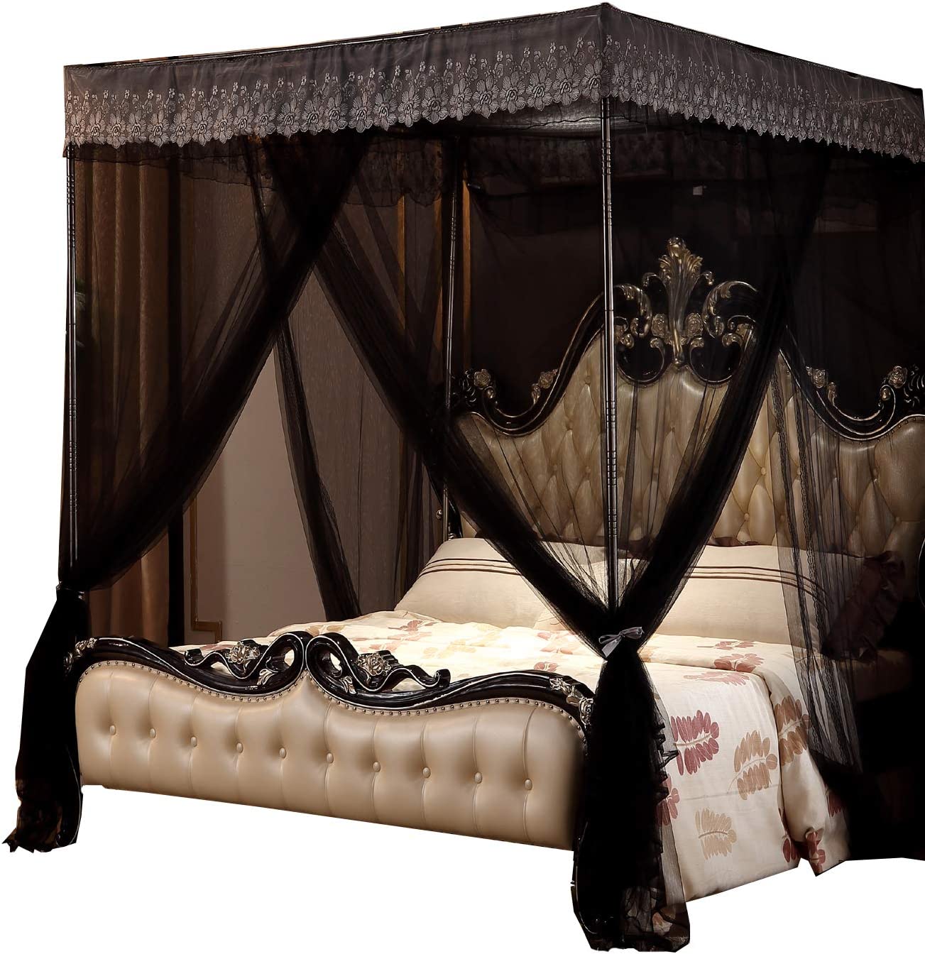 Nattey 4 Corners Post Canopy Bed Curtain for Girls & Adults- 4 Openings