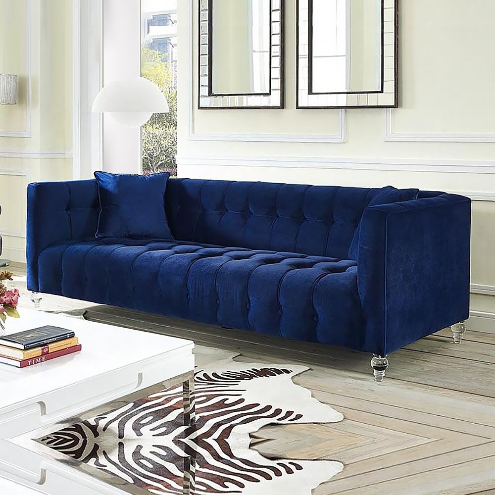 85.8" Modern Blue Velvet Upholstered Sofa 3-Seater Tufted Sofa Luxury