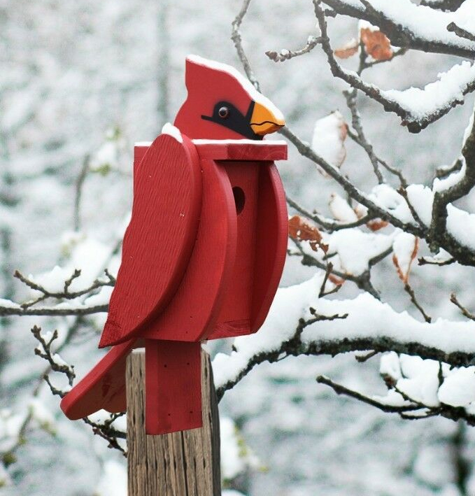 Amish Hand-Made Bird Shaped Birdhouse Cardinal