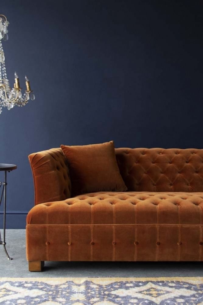 Burnt Orange Velvet Chesterfield 3 Seater Sofa | Rockett St George