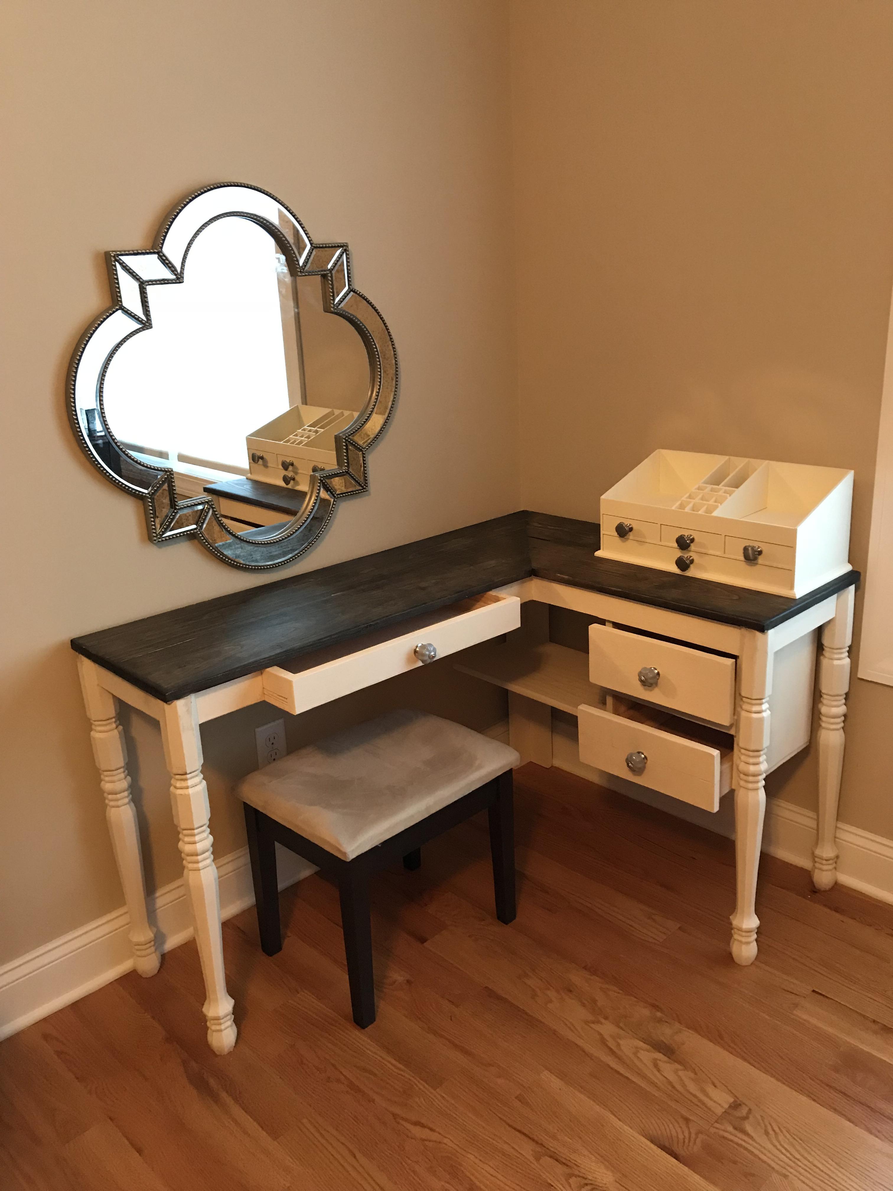 I made a corner vanity, which in reality is just a corner desk near a