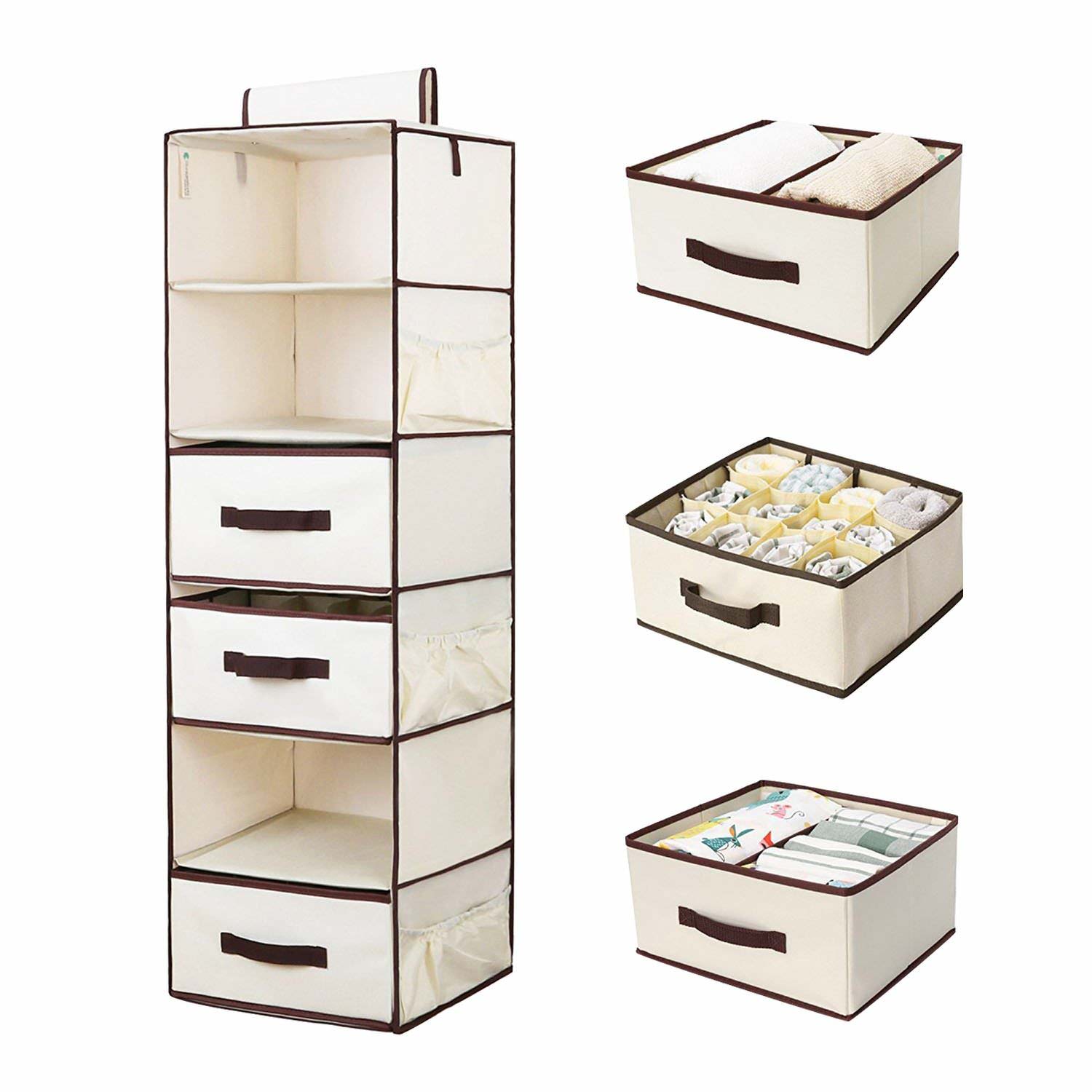 Storageworks Foldable Hanging Closet Organizer with Drawer, 6-Shelf
