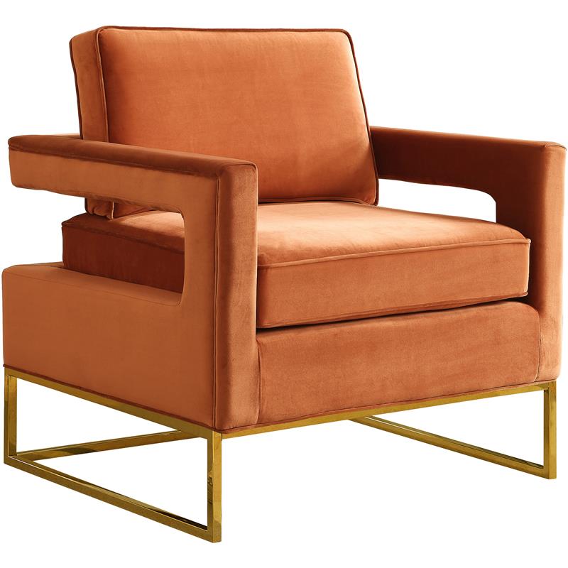 Noah Cognac Velvet Accent Chair-Color:Cognac Velvet,Style:Contemporary