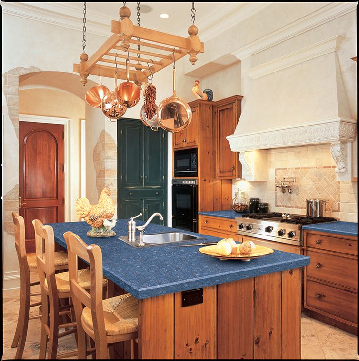 This beautiful blue formica countertop is complemented by our very