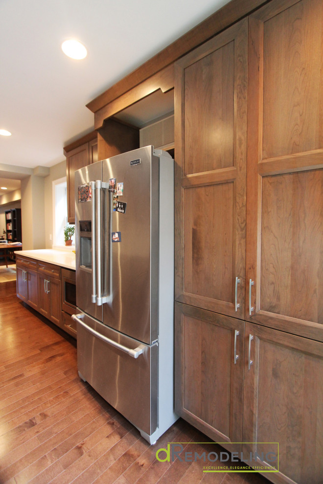 Cherry Cabinet Pantry Space with Inset Refrigerator - Modern - Kitchen