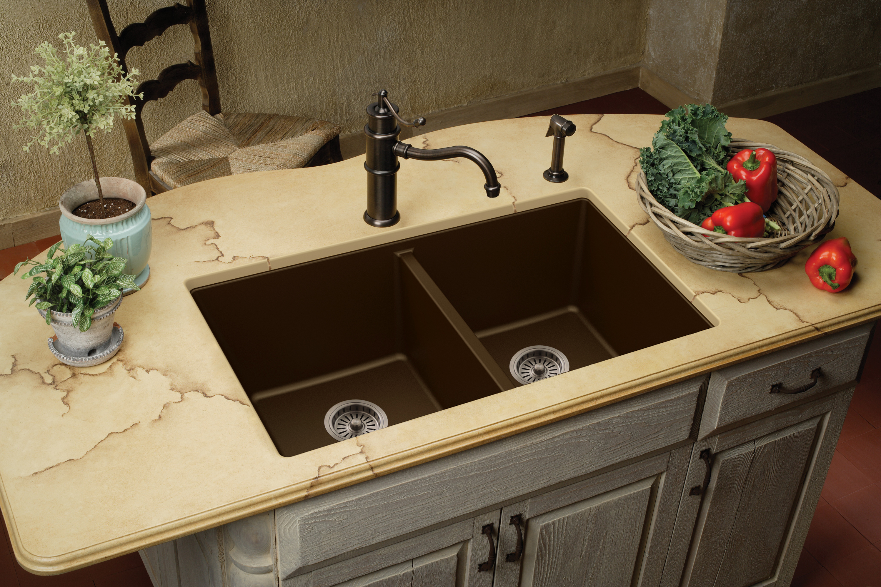 Double Kitchen Sinks Made from Composite Granite