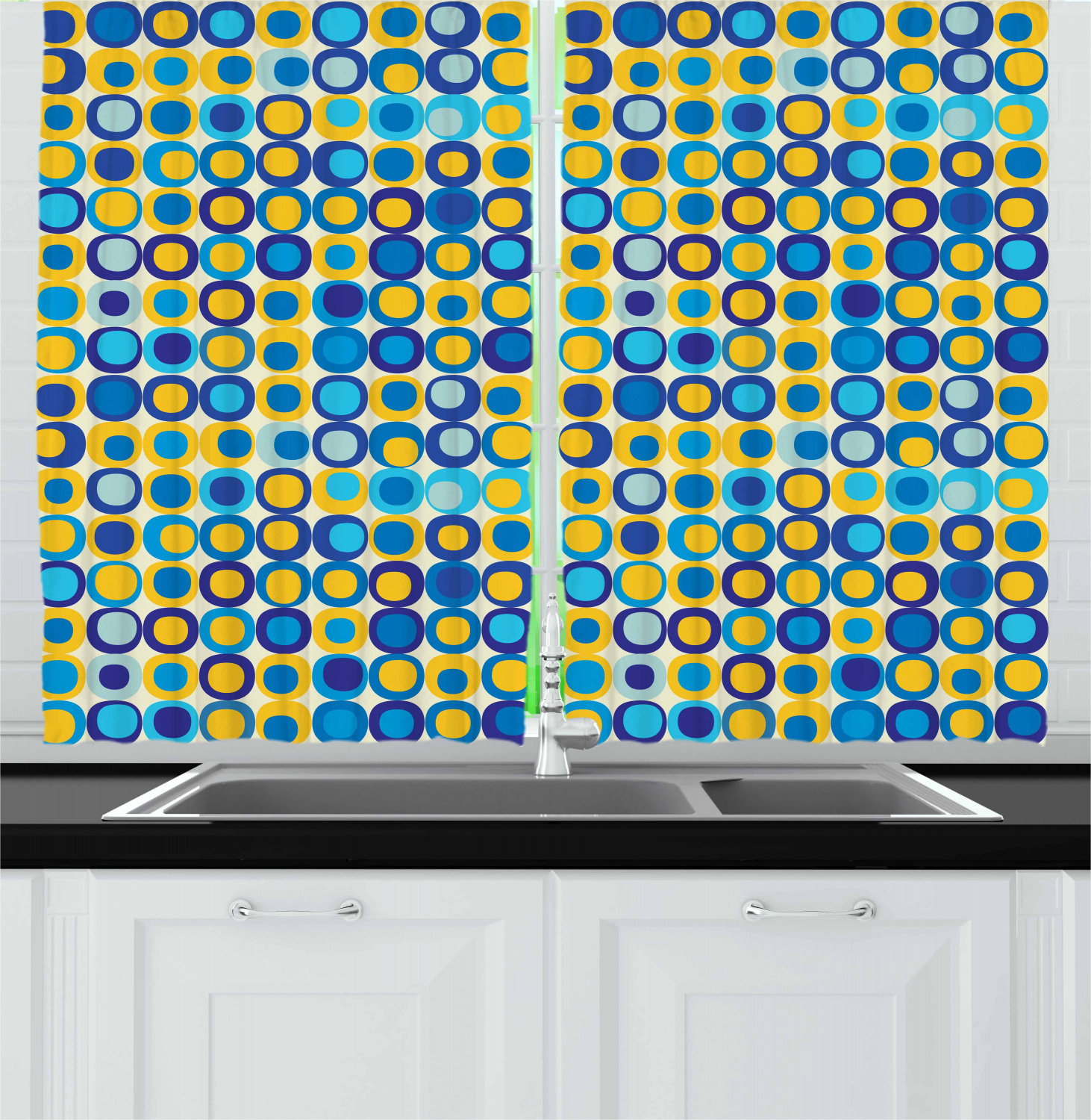 Blue and Yellow Kitchen Curtains 2 Panel Set Window Drapes 55" X 39" | eBay