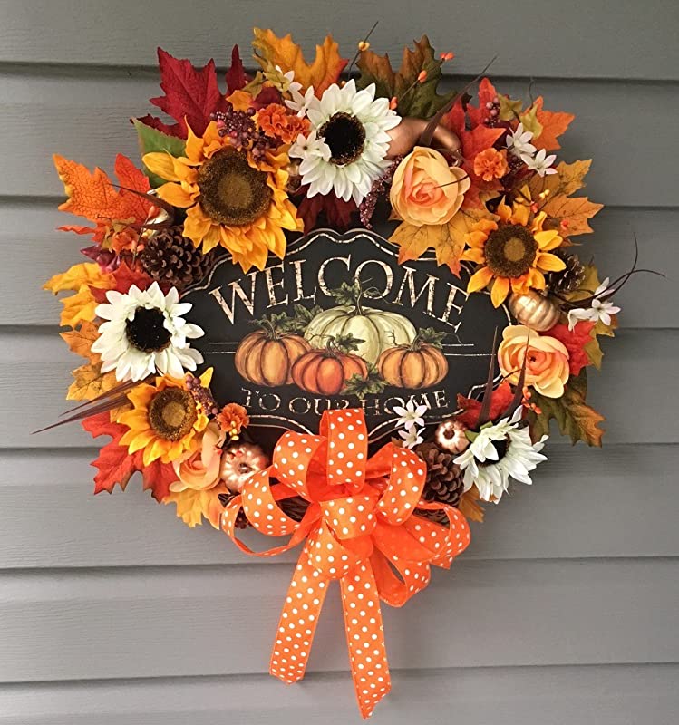 Amazon.com: Fall Welcome Wreath, Sunflower Wreath, Orange Wreath