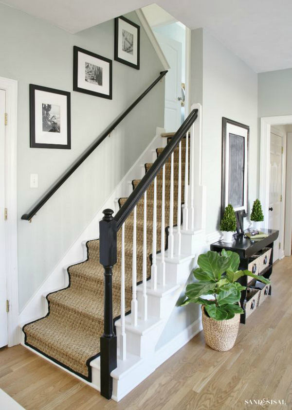 Painted Staircase Makeover with Seagrass Stair Runner