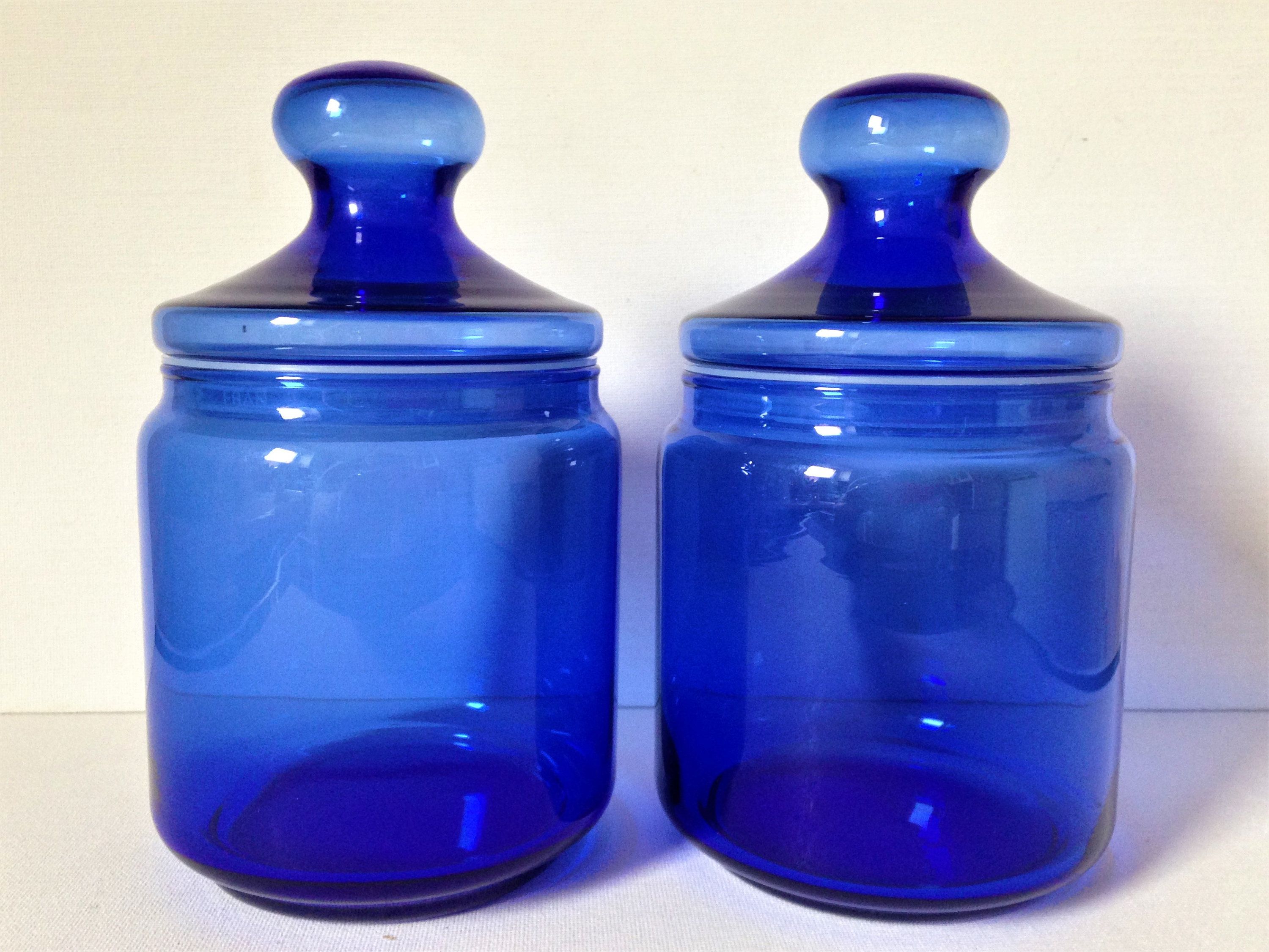 Vintage Kitchen Canisters, Cobalt Blue Glass. | Vintage kitchen