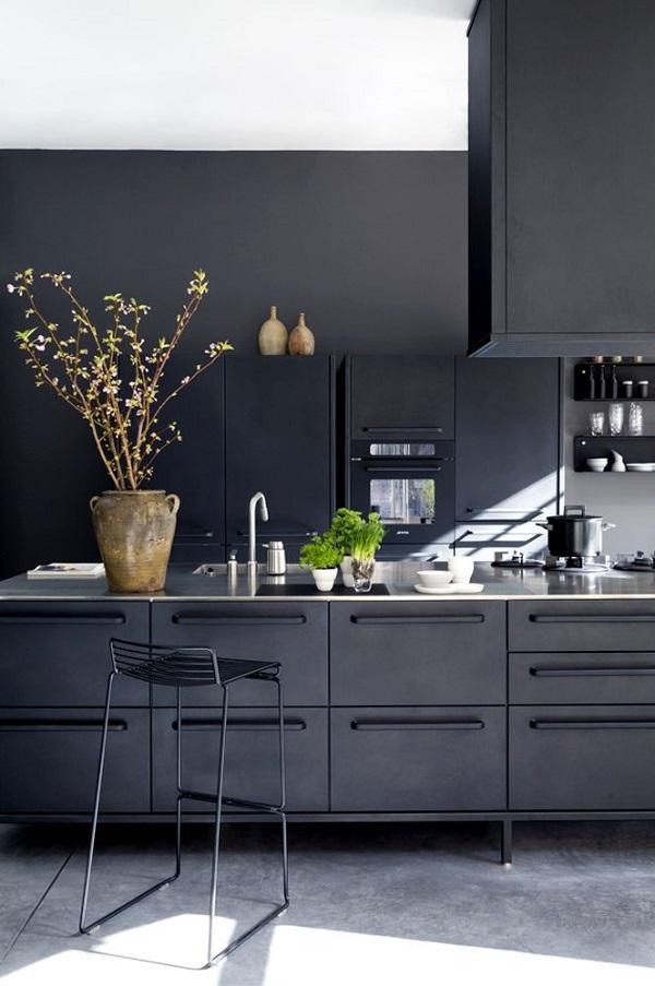 Black Kitchen with Red Backsplash