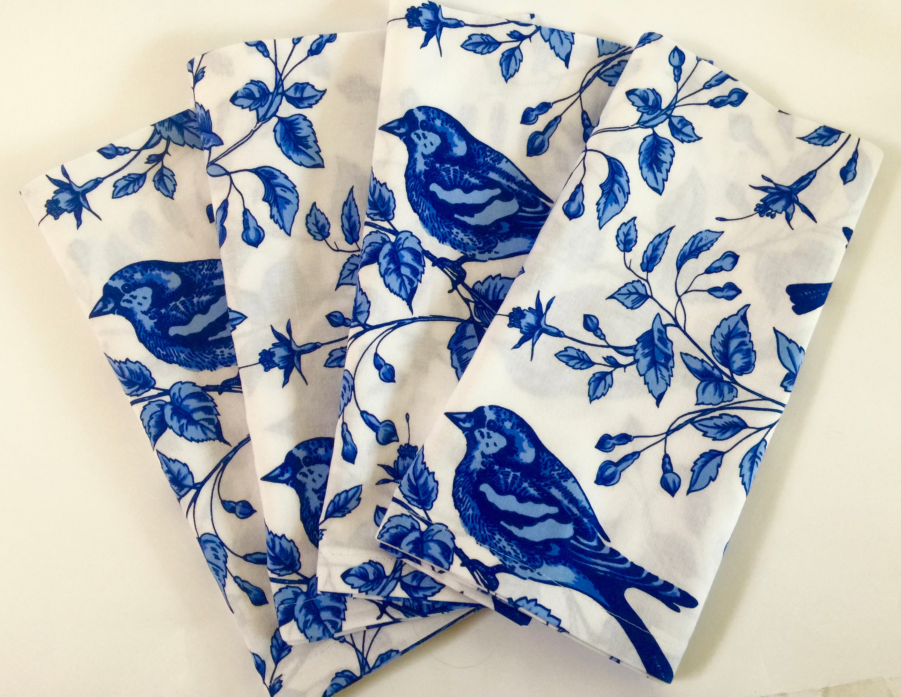 Large Cloth Napkins Blue & White Birds on Branches Dresden | Etsy