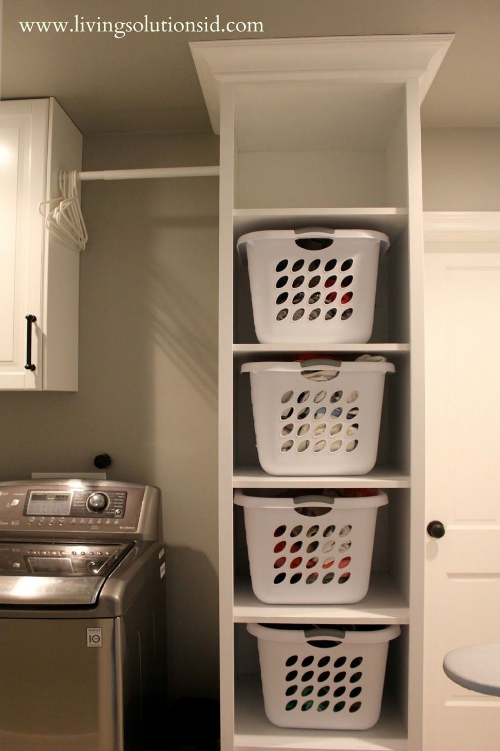 Laundry Room Basket Storage | Laundry basket shelves, Laundry room