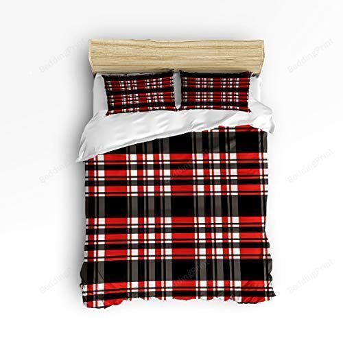 Red White And Black Plaid Cotton Bed Sheets Spread Comforter Duvet Cov