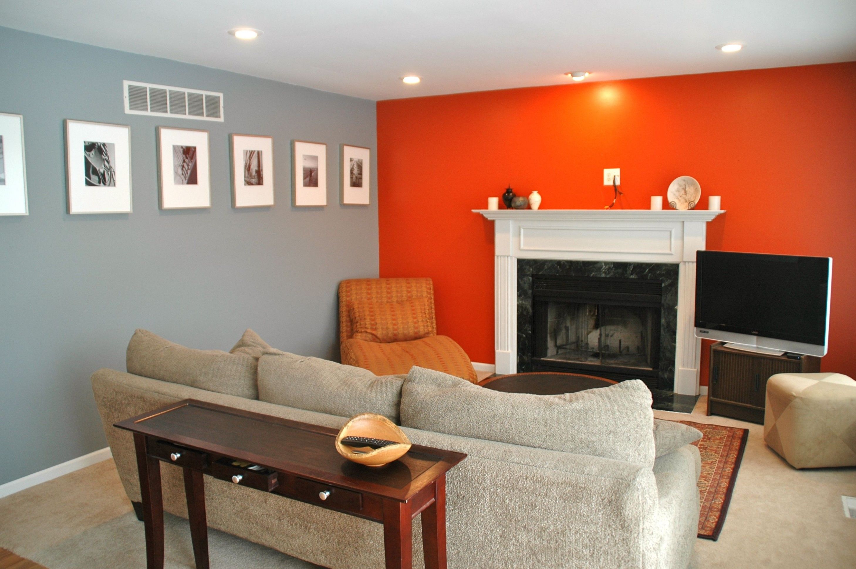 Burnt Orange And Grey Living Room in 2020 | Living room orange, Living